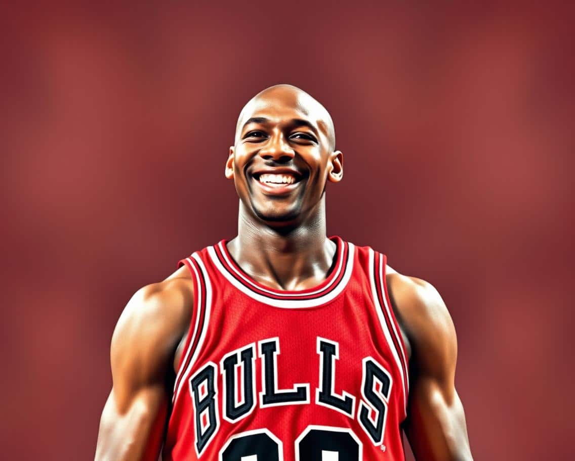 Michael Jordan: Lecciones del Éxito para la Vida” "Michael Jordan realizando una espectacular volcada durante un partido de baloncesto con los Chicago Bulls."