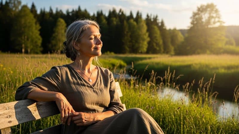Equilibrio mental y emocional natural: hábitos conscientes para vivir con claridad y bienestar Mujer en calma practicando bienestar integral y equilibrio mental y emocional natural